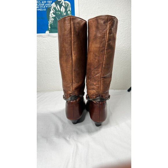 Vintage Zodiac Leather Boots Western Boho Mid-Calf Toe Taps Straps Brown 8.5 - Picture 7 of 12